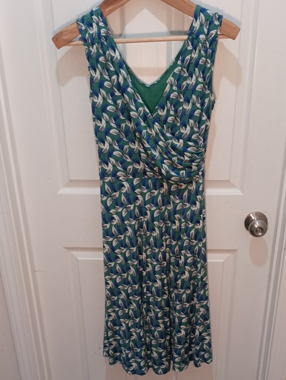Boden Georgia Faux Wrap Sleeveless Green and Blue Midi Dress